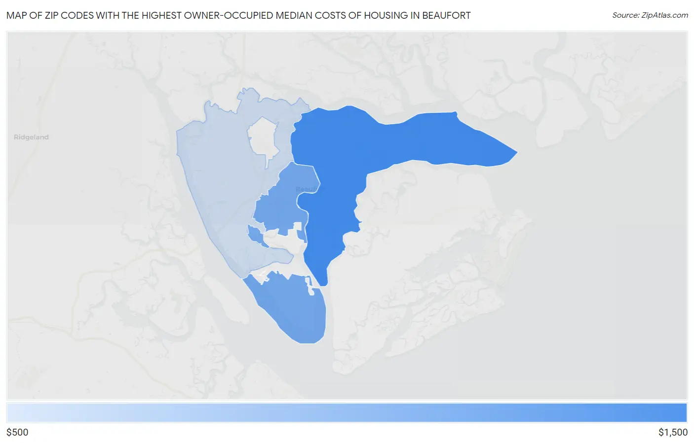 Zip Codes with the Highest Owner-Occupied Median Costs of Housing in Beaufort Map