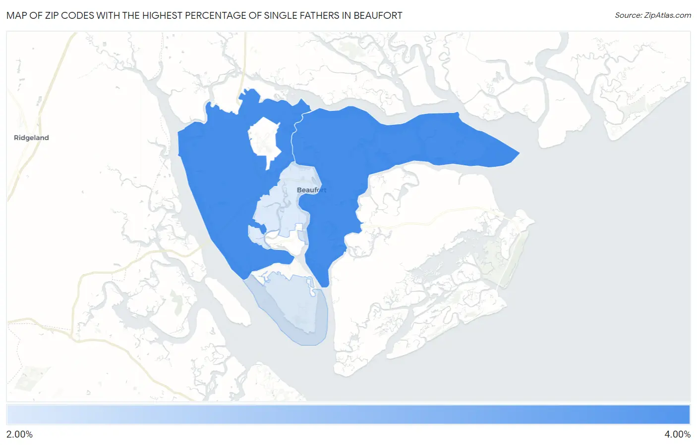 Zip Codes with the Highest Percentage of Single Fathers in Beaufort Map