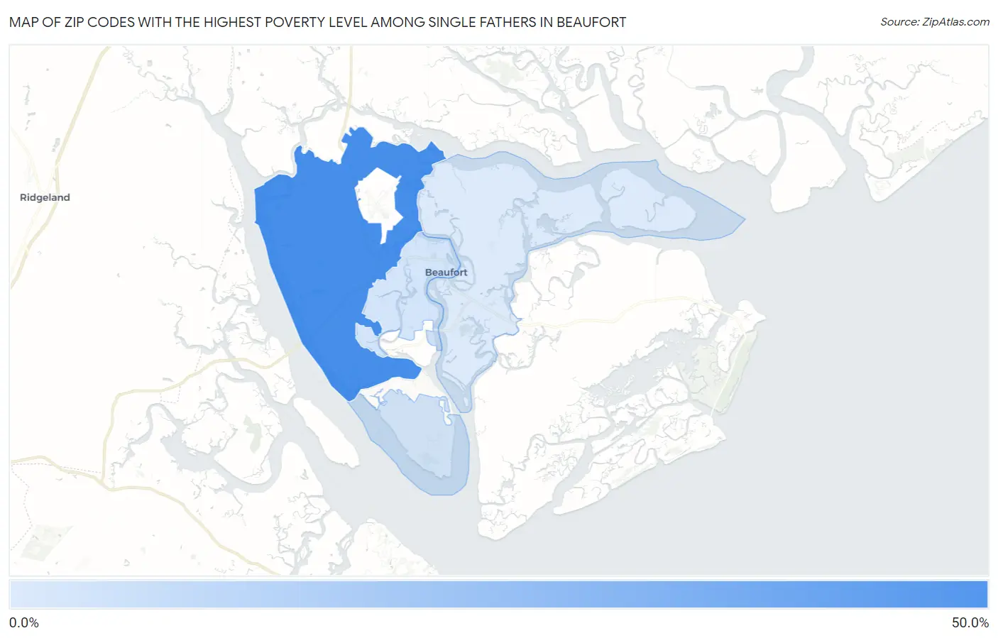 Zip Codes with the Highest Poverty Level Among Single Fathers in Beaufort Map