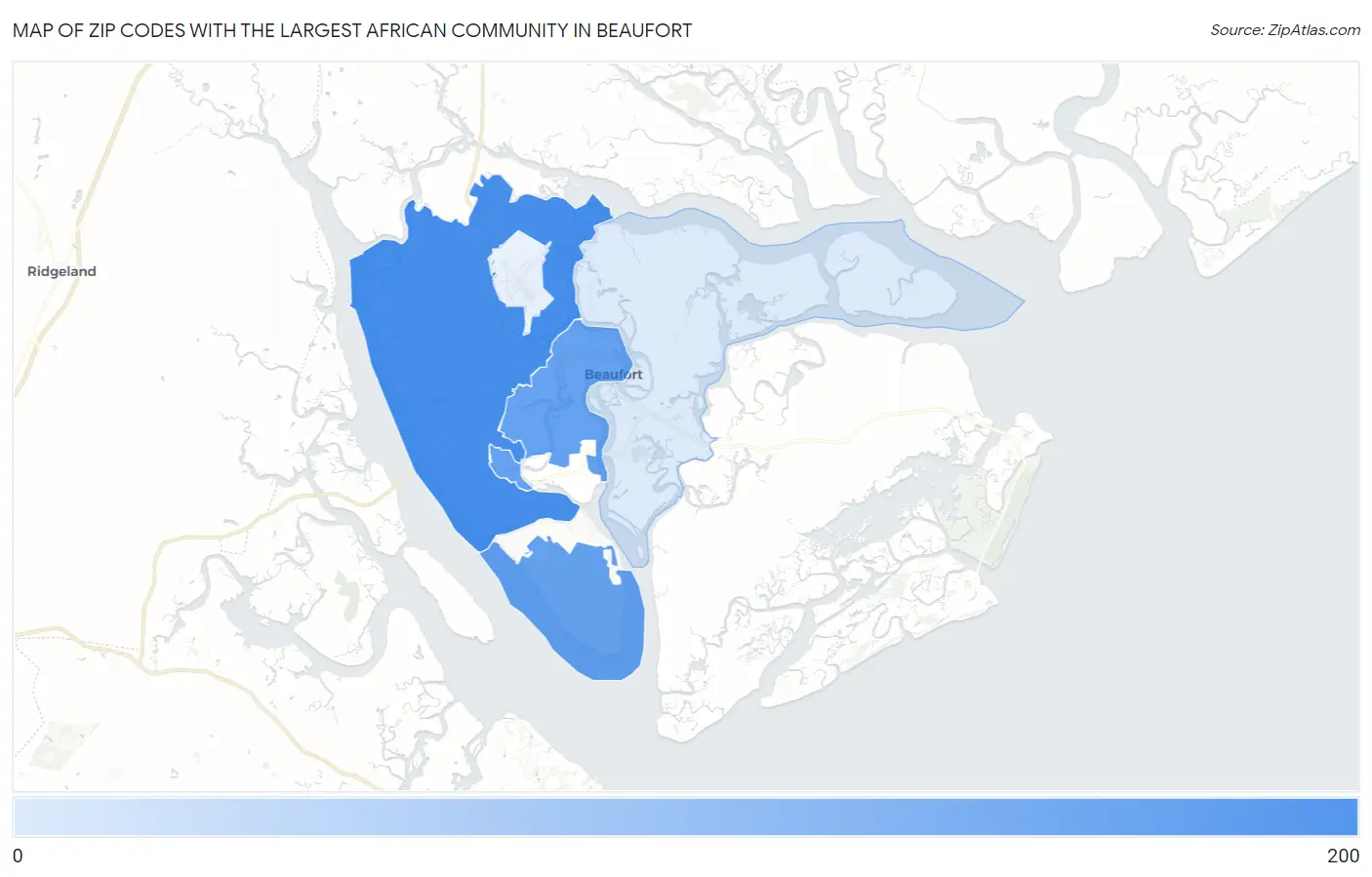 Zip Codes with the Largest African Community in Beaufort Map