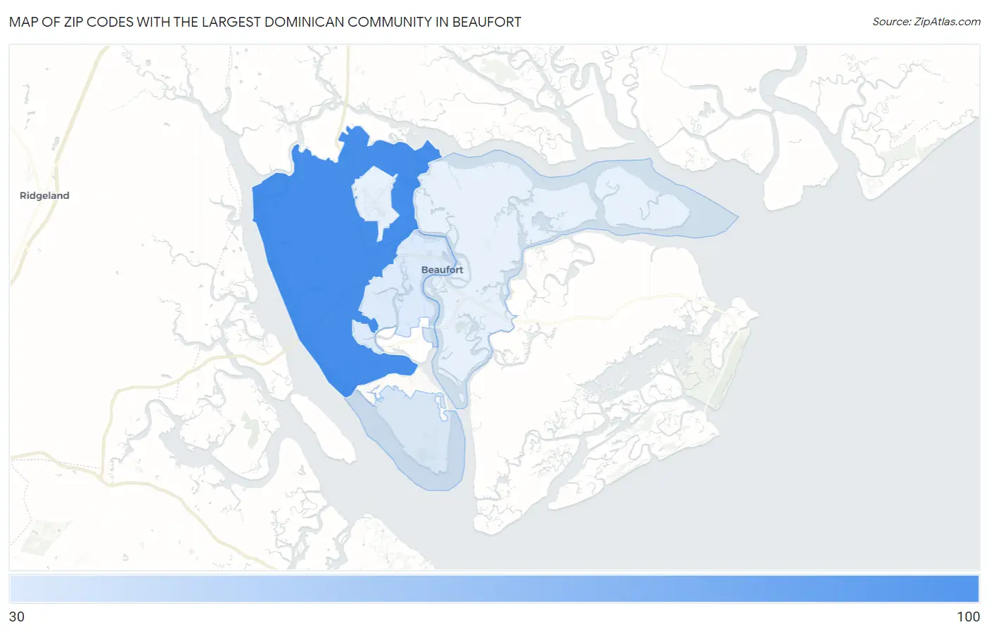 Zip Codes with the Largest Dominican Community in Beaufort Map