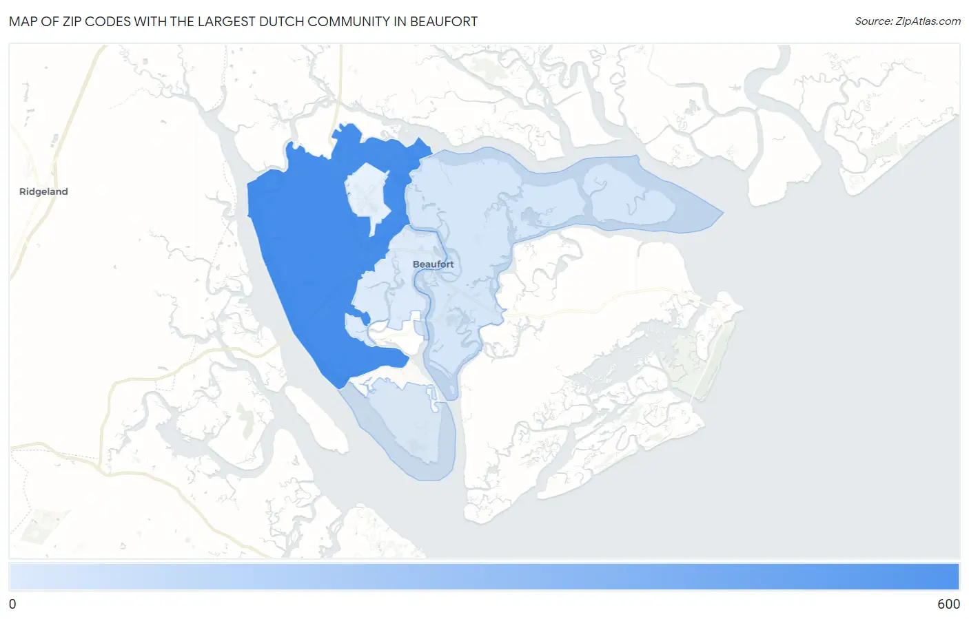 Zip Codes with the Largest Dutch Community in Beaufort Map
