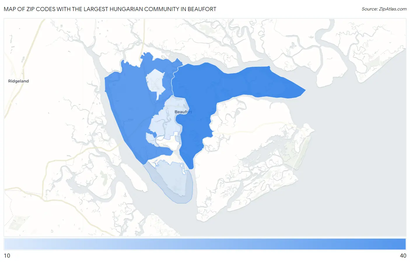 Zip Codes with the Largest Hungarian Community in Beaufort Map