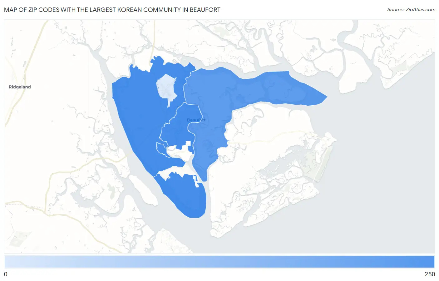 Zip Codes with the Largest Korean Community in Beaufort Map