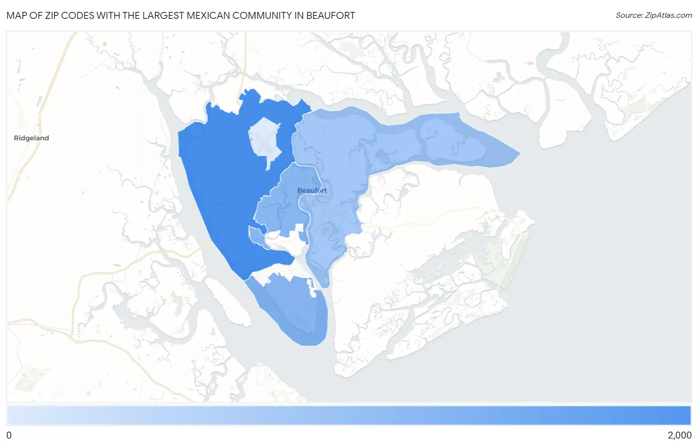 Zip Codes with the Largest Mexican Community in Beaufort Map