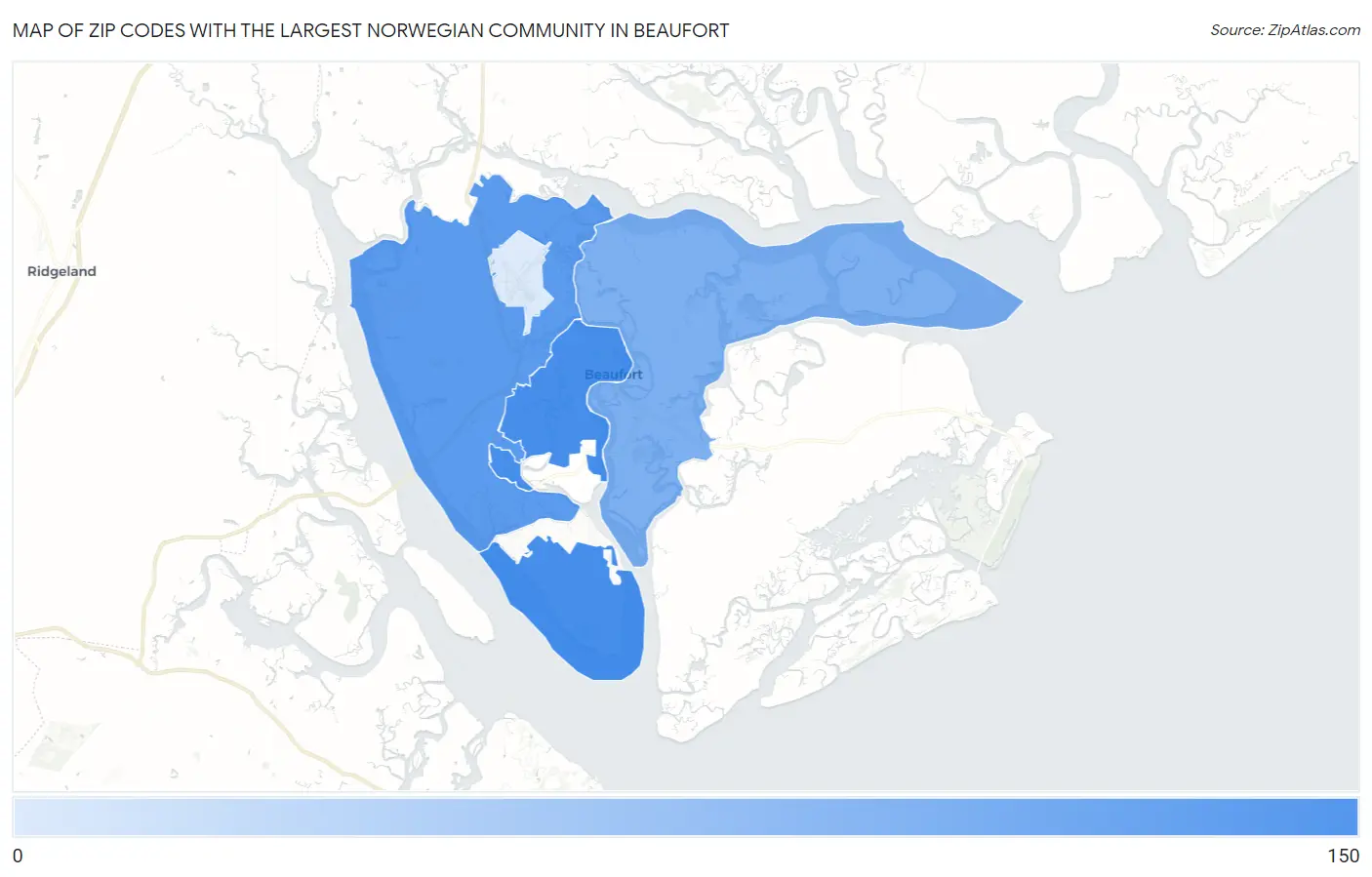 Zip Codes with the Largest Norwegian Community in Beaufort Map