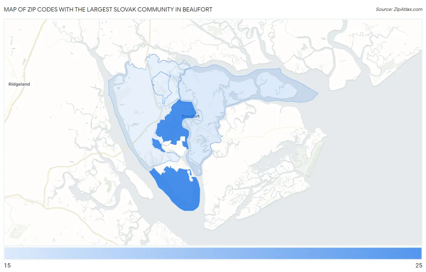 Zip Codes with the Largest Slovak Community in Beaufort Map