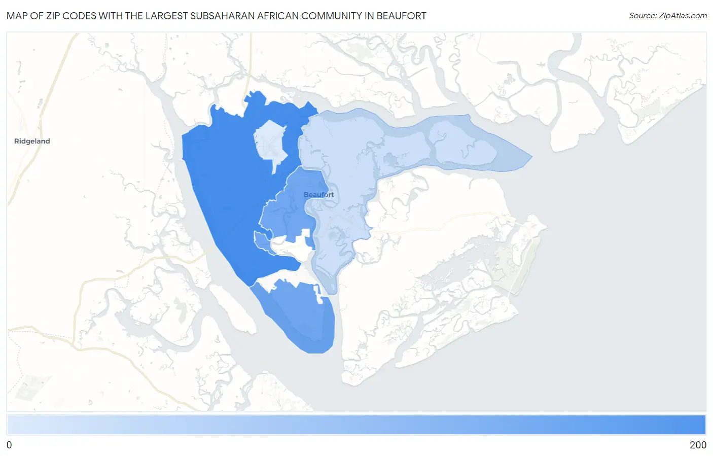 Zip Codes with the Largest Subsaharan African Community in Beaufort Map