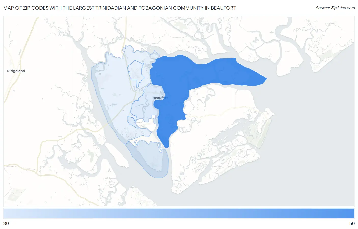 Zip Codes with the Largest Trinidadian and Tobagonian Community in Beaufort Map