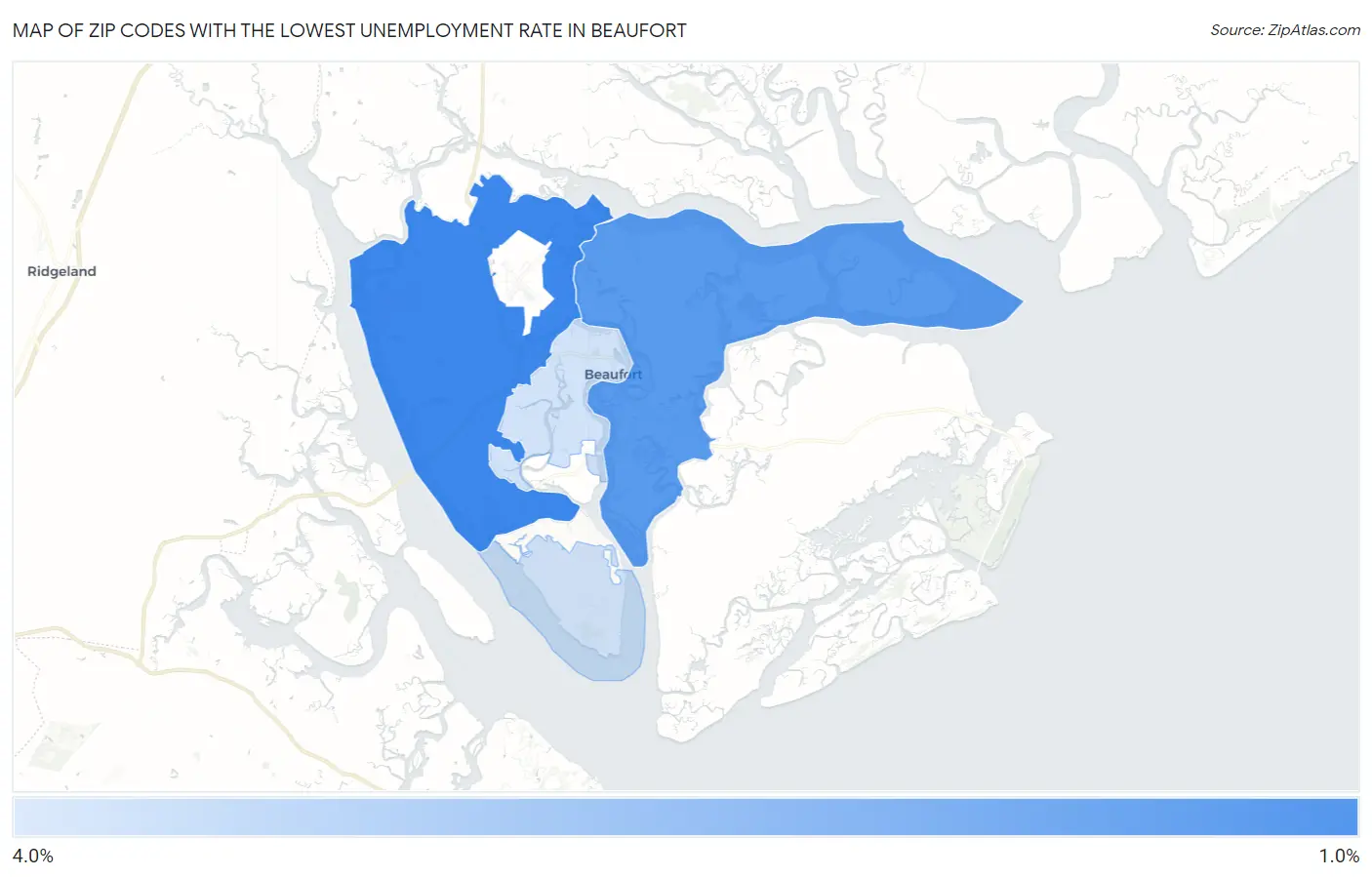 Zip Codes with the Lowest Unemployment Rate in Beaufort Map