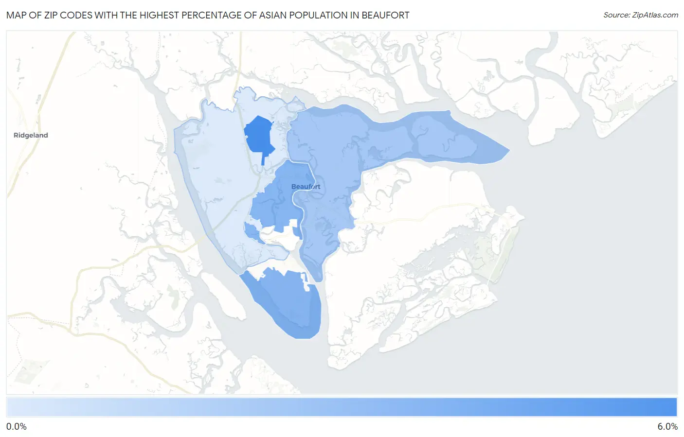 Zip Codes with the Highest Percentage of Asian Population in Beaufort Map