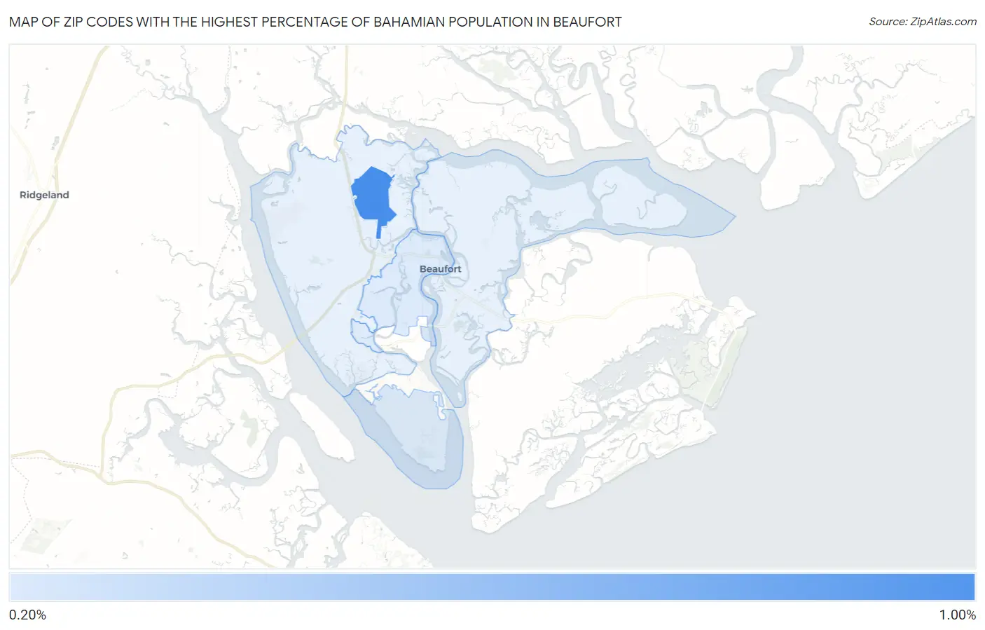 Zip Codes with the Highest Percentage of Bahamian Population in Beaufort Map