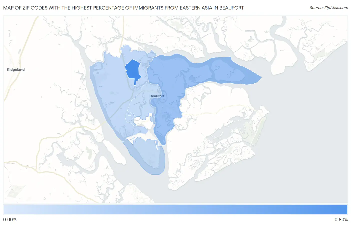 Zip Codes with the Highest Percentage of Immigrants from Eastern Asia in Beaufort Map