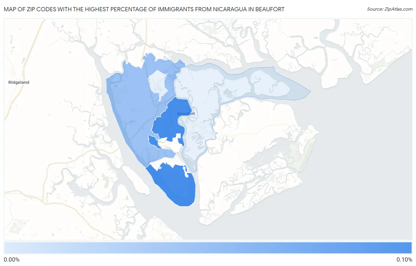 Zip Codes with the Highest Percentage of Immigrants from Nicaragua in Beaufort Map