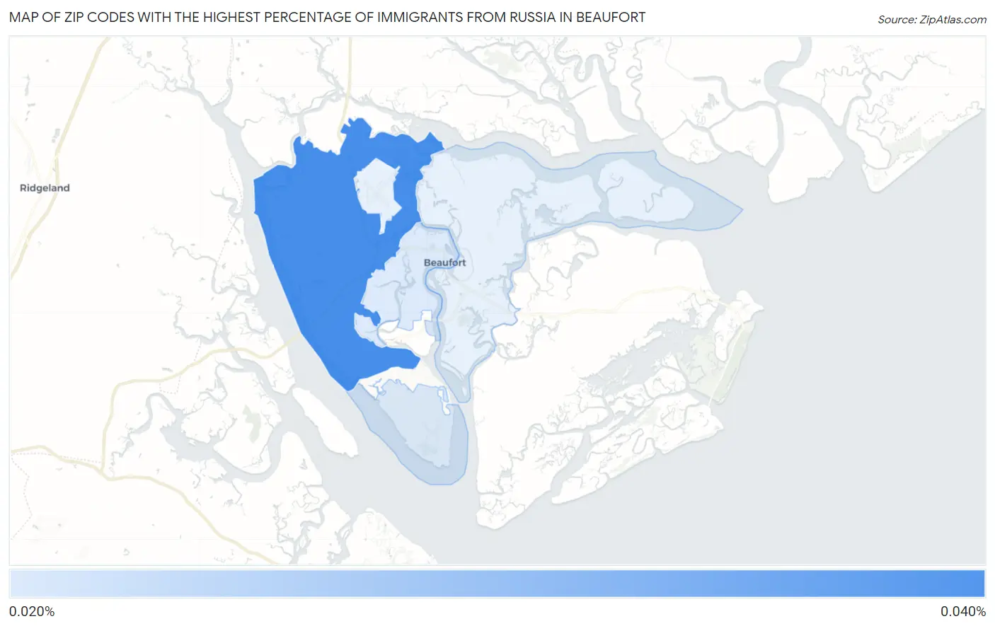Zip Codes with the Highest Percentage of Immigrants from Russia in Beaufort Map