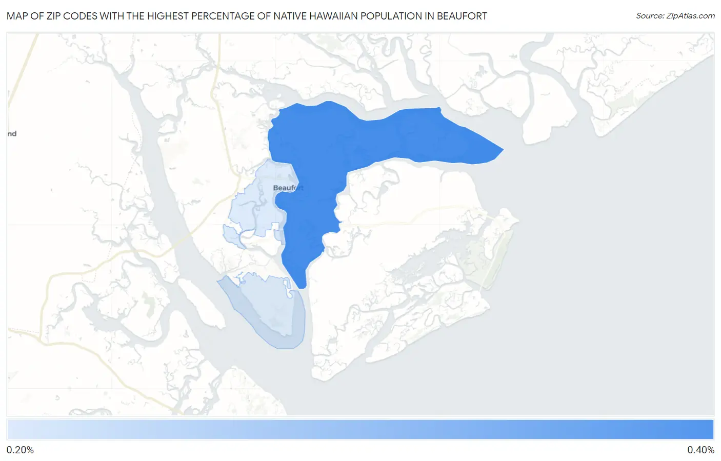 Zip Codes with the Highest Percentage of Native Hawaiian Population in Beaufort Map