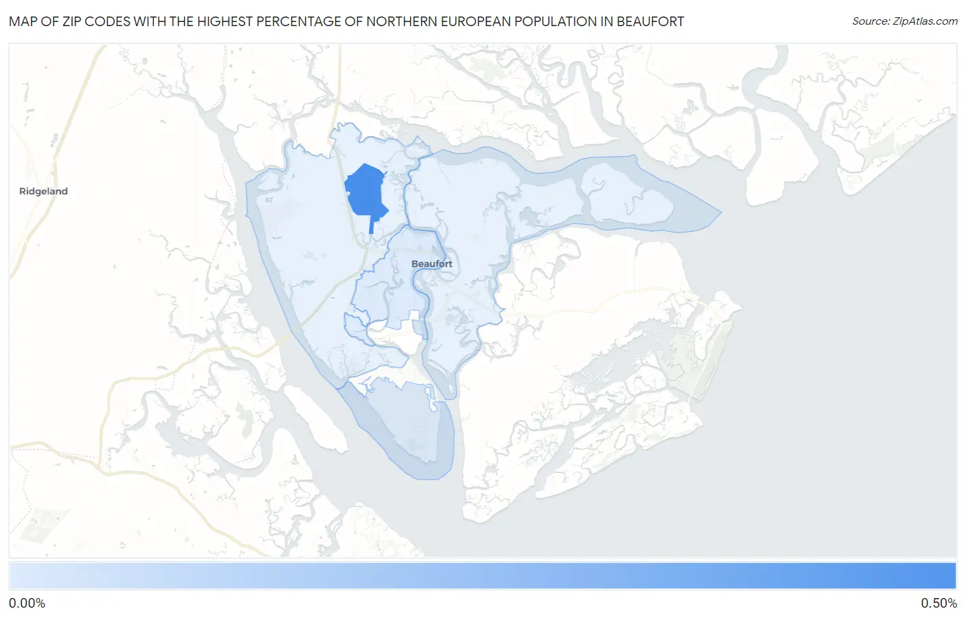 Zip Codes with the Highest Percentage of Northern European Population in Beaufort Map
