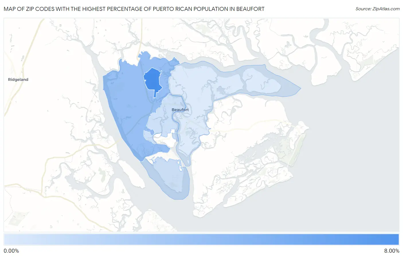 Zip Codes with the Highest Percentage of Puerto Rican Population in Beaufort Map