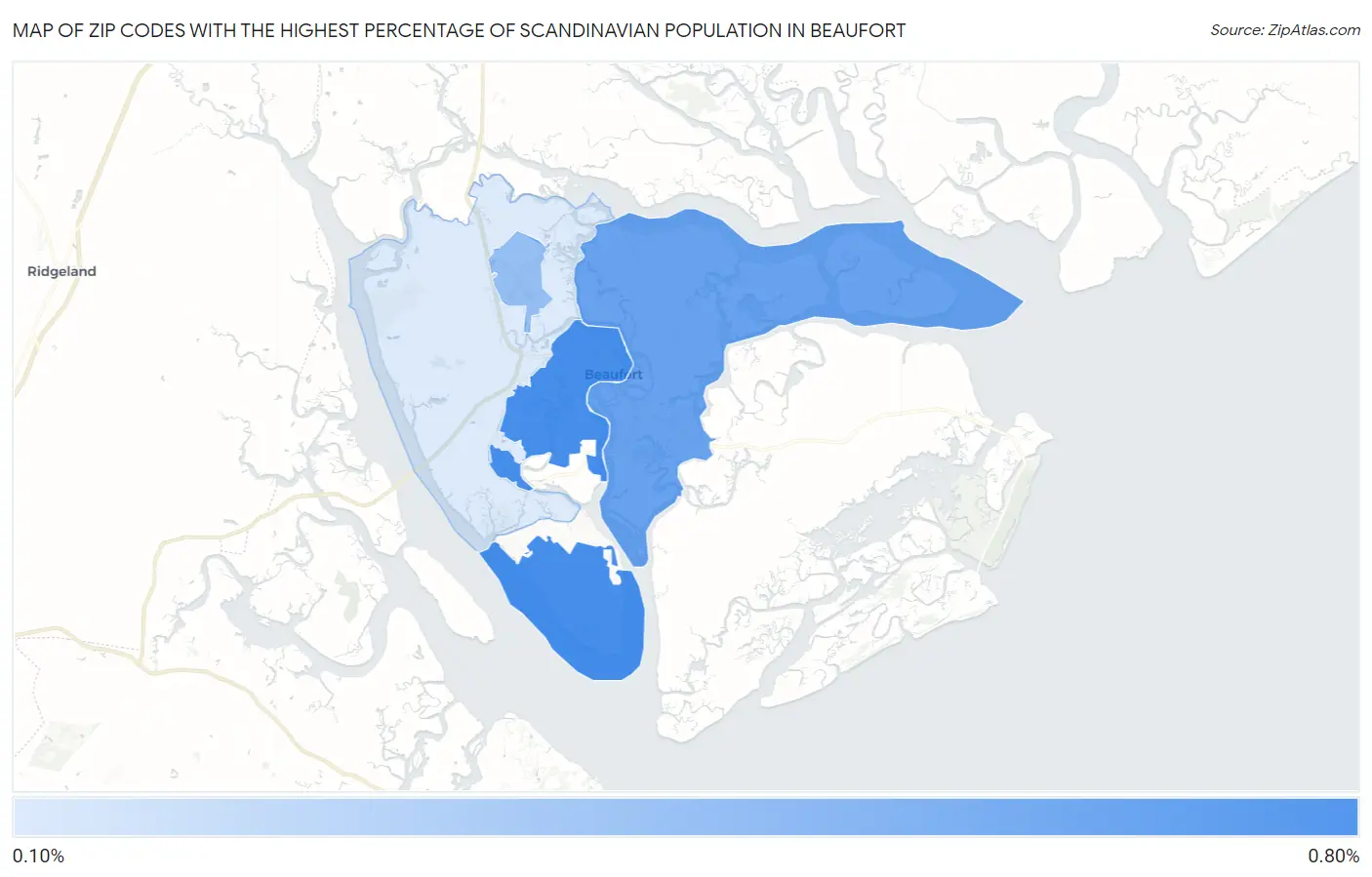 Zip Codes with the Highest Percentage of Scandinavian Population in Beaufort Map