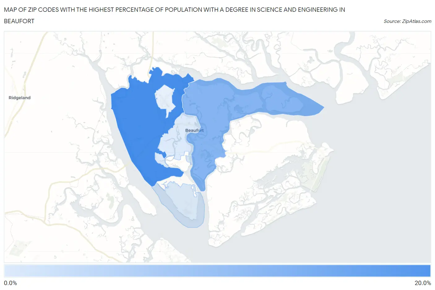 Zip Codes with the Highest Percentage of Population with a Degree in Science and Engineering in Beaufort Map