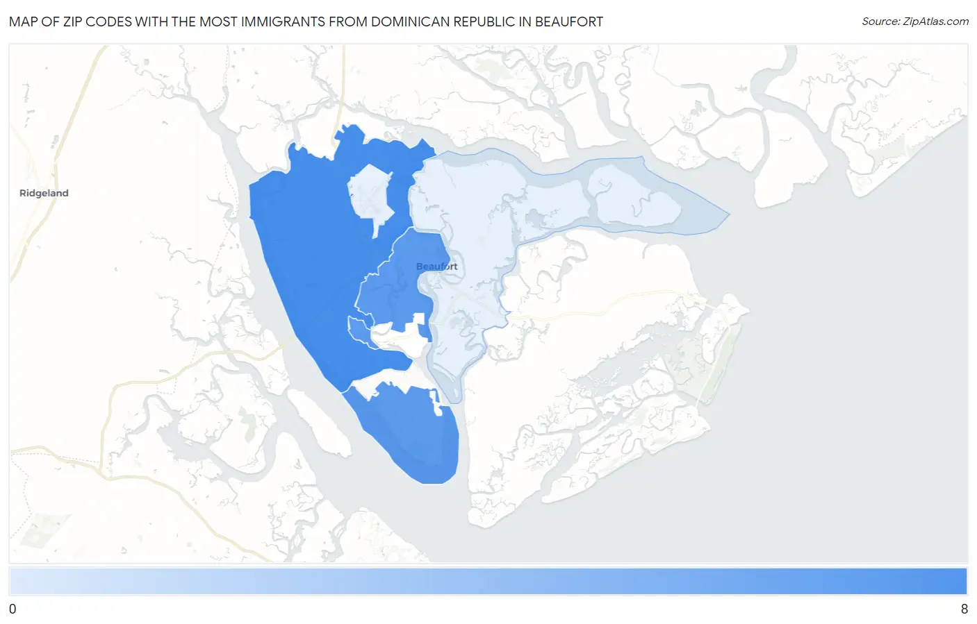 Zip Codes with the Most Immigrants from Dominican Republic in Beaufort Map