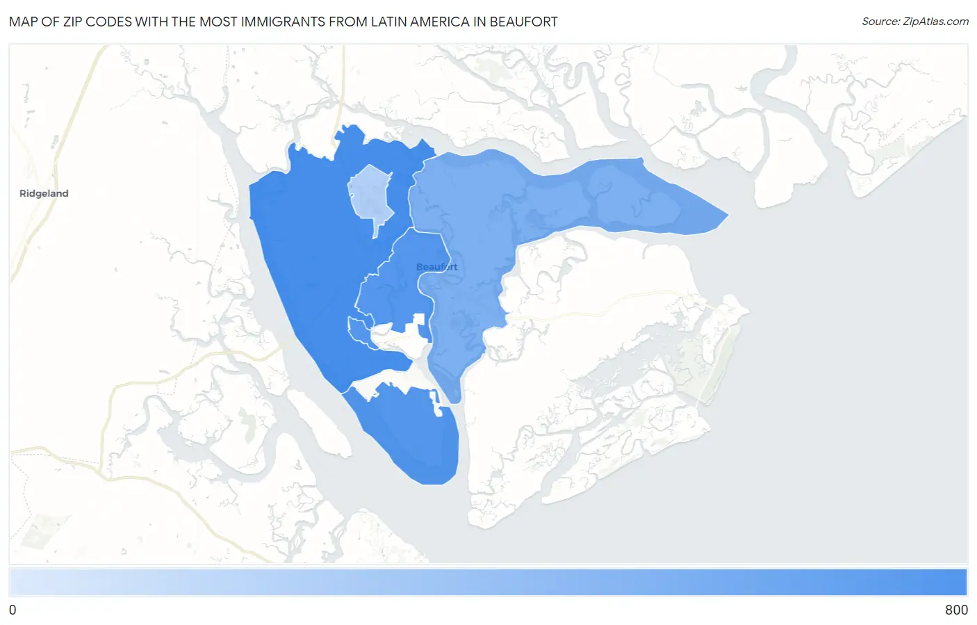 Zip Codes with the Most Immigrants from Latin America in Beaufort Map