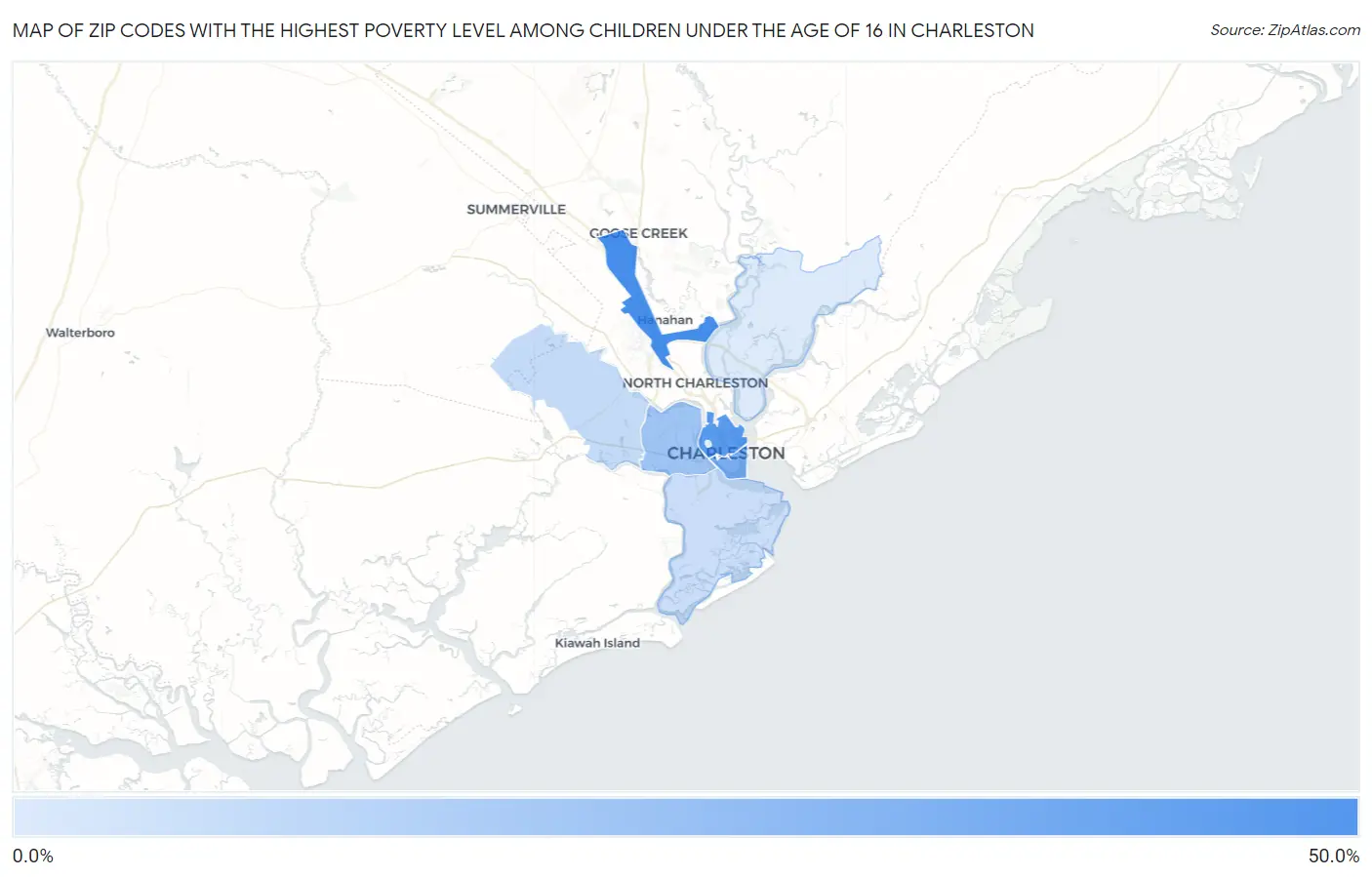 Zip Codes with the Highest Poverty Level Among Children Under the Age of 16 in Charleston Map