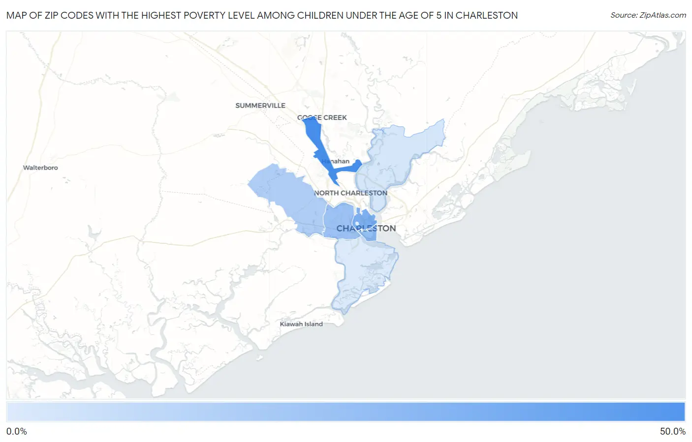 Zip Codes with the Highest Poverty Level Among Children Under the Age of 5 in Charleston Map