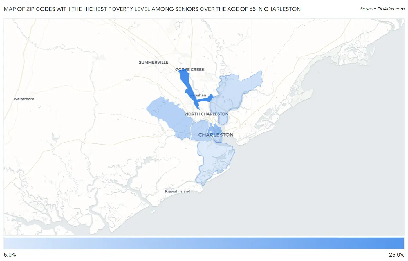 Zip Codes with the Highest Poverty Level Among Seniors Over the Age of 65 in Charleston Map