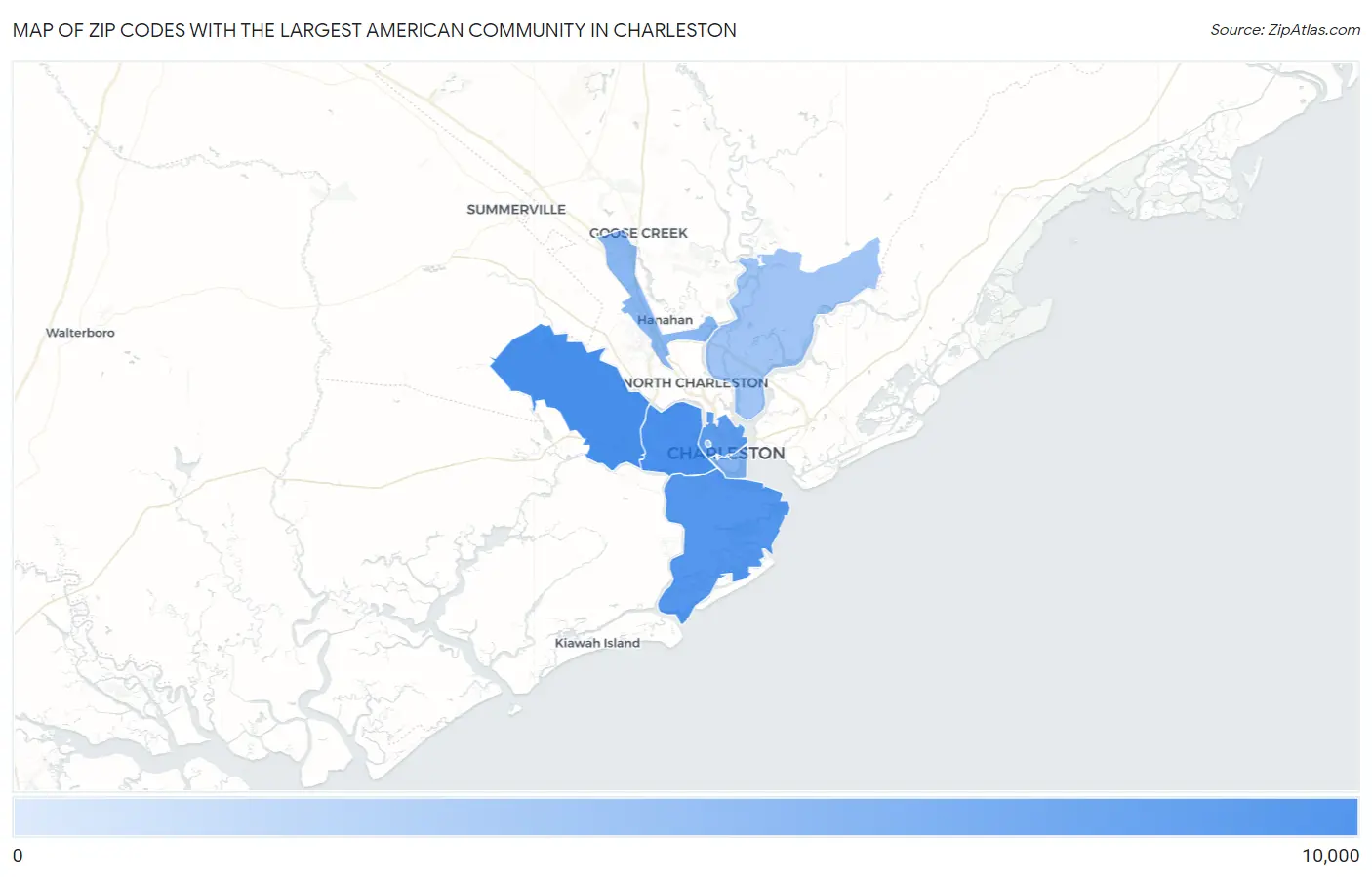 Zip Codes with the Largest American Community in Charleston Map