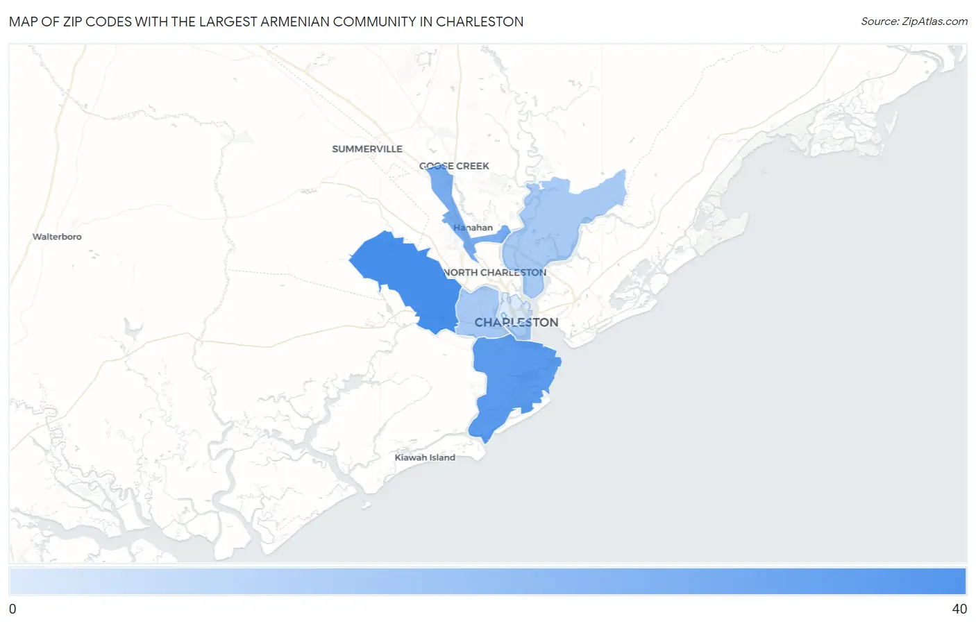 Zip Codes with the Largest Armenian Community in Charleston Map