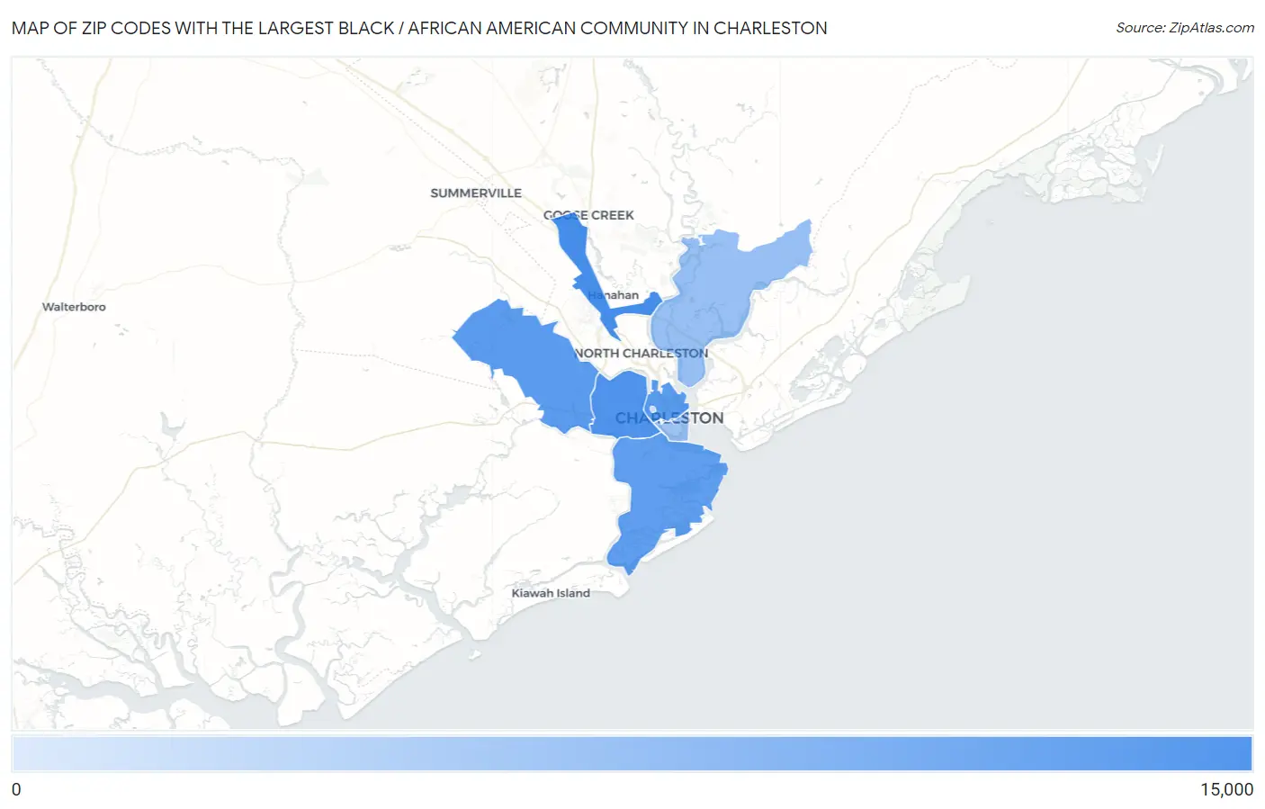 Zip Codes with the Largest Black / African American Community in Charleston Map