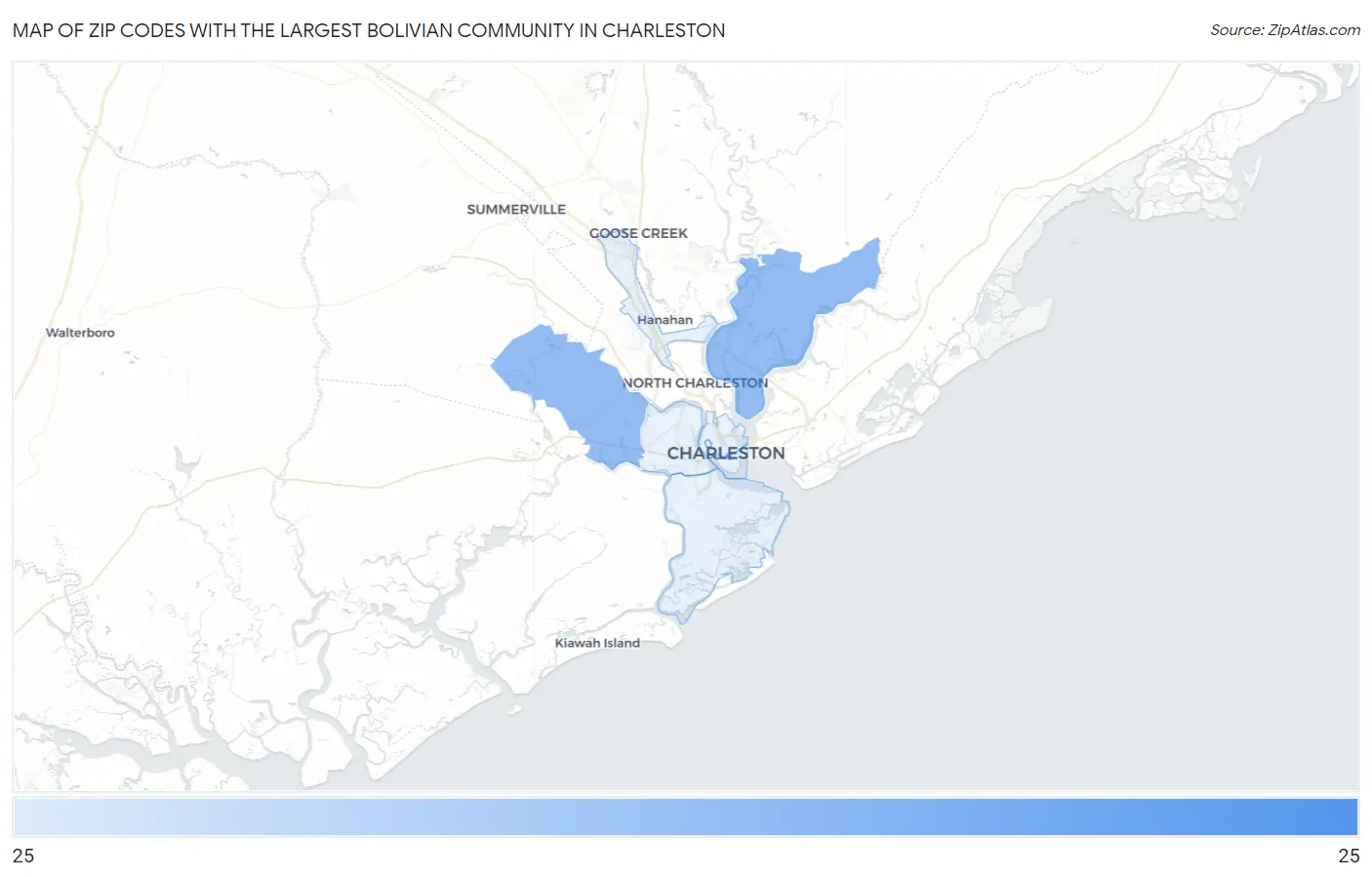 Zip Codes with the Largest Bolivian Community in Charleston Map