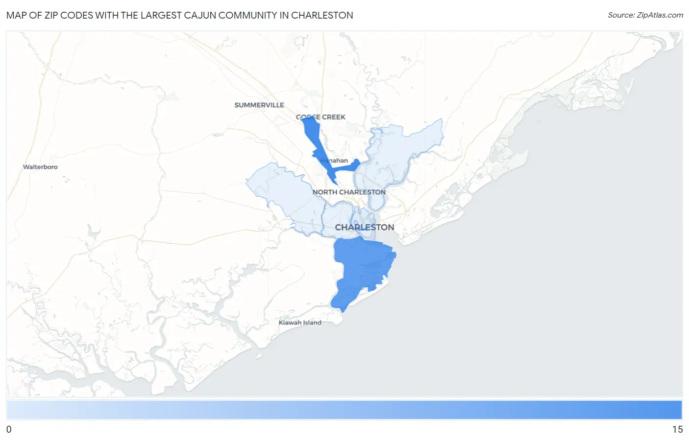 Zip Codes with the Largest Cajun Community in Charleston Map