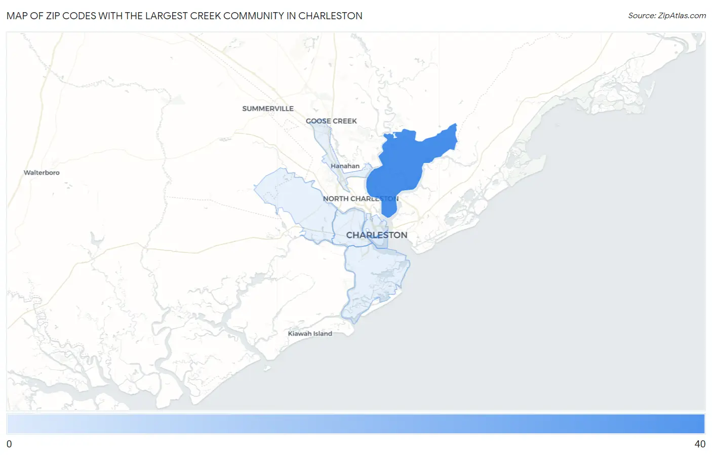 Zip Codes with the Largest Creek Community in Charleston Map