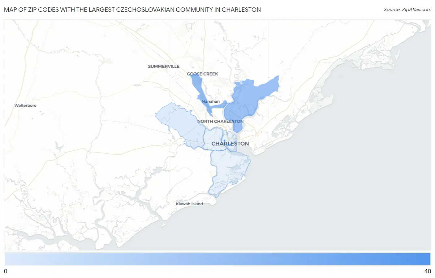 Zip Codes with the Largest Czechoslovakian Community in Charleston Map