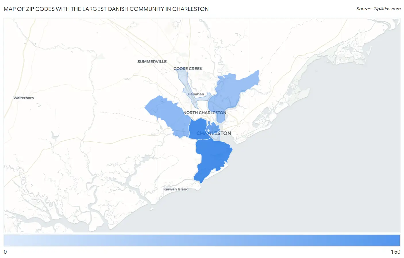 Zip Codes with the Largest Danish Community in Charleston Map