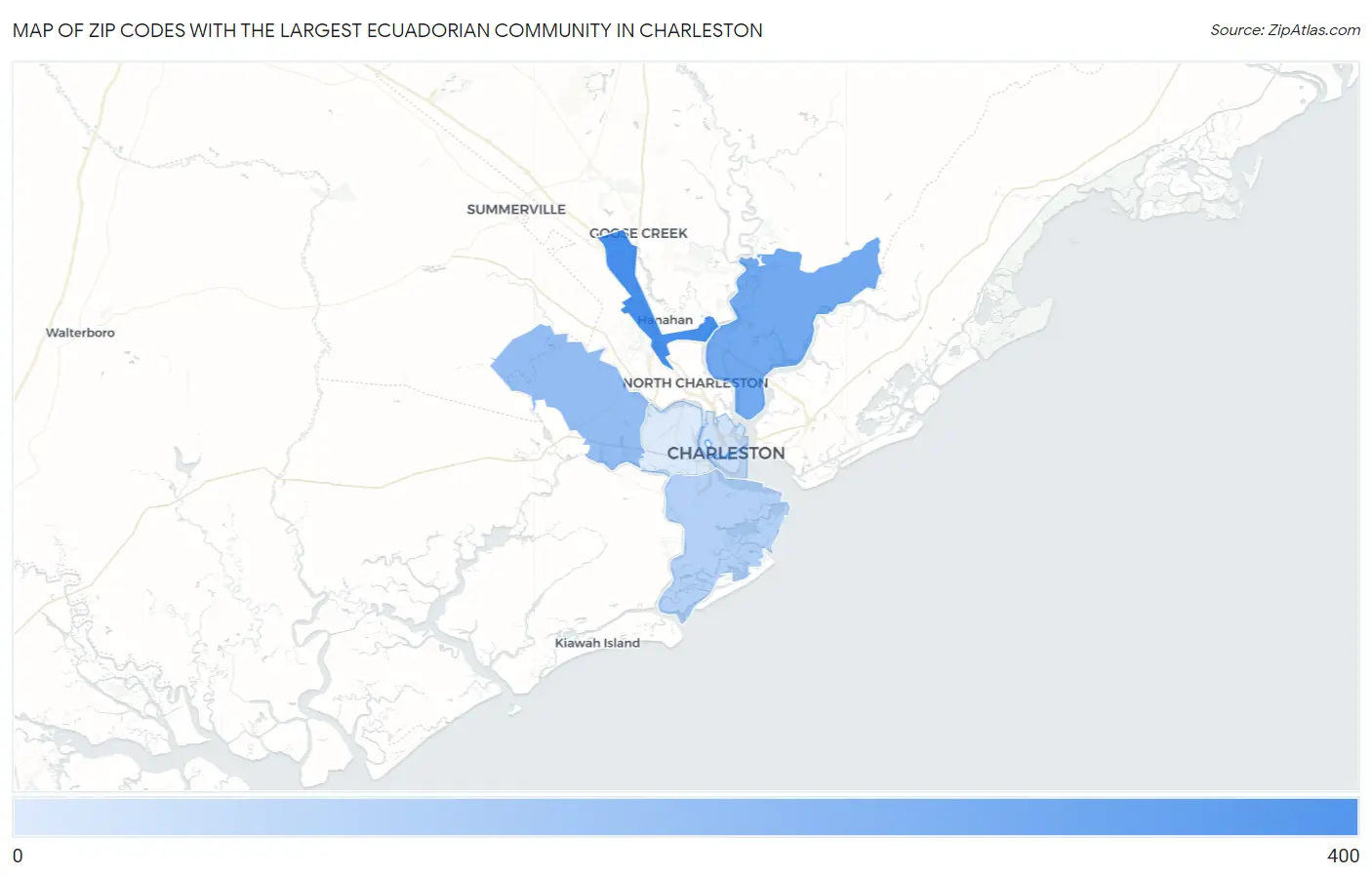 Zip Codes with the Largest Ecuadorian Community in Charleston Map