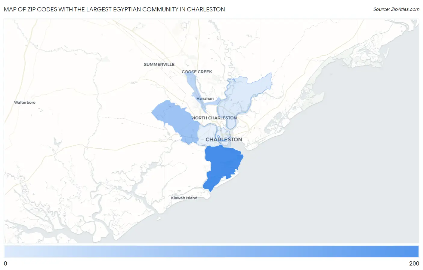 Zip Codes with the Largest Egyptian Community in Charleston Map