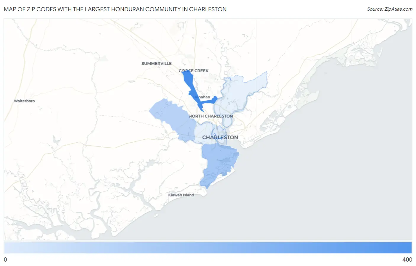 Zip Codes with the Largest Honduran Community in Charleston Map