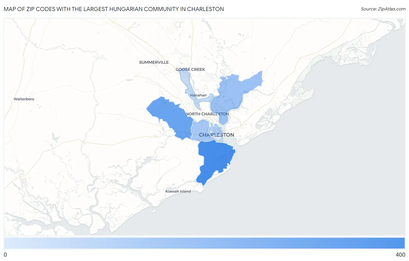 Zip Codes with the Largest Hungarian Community in Charleston Map