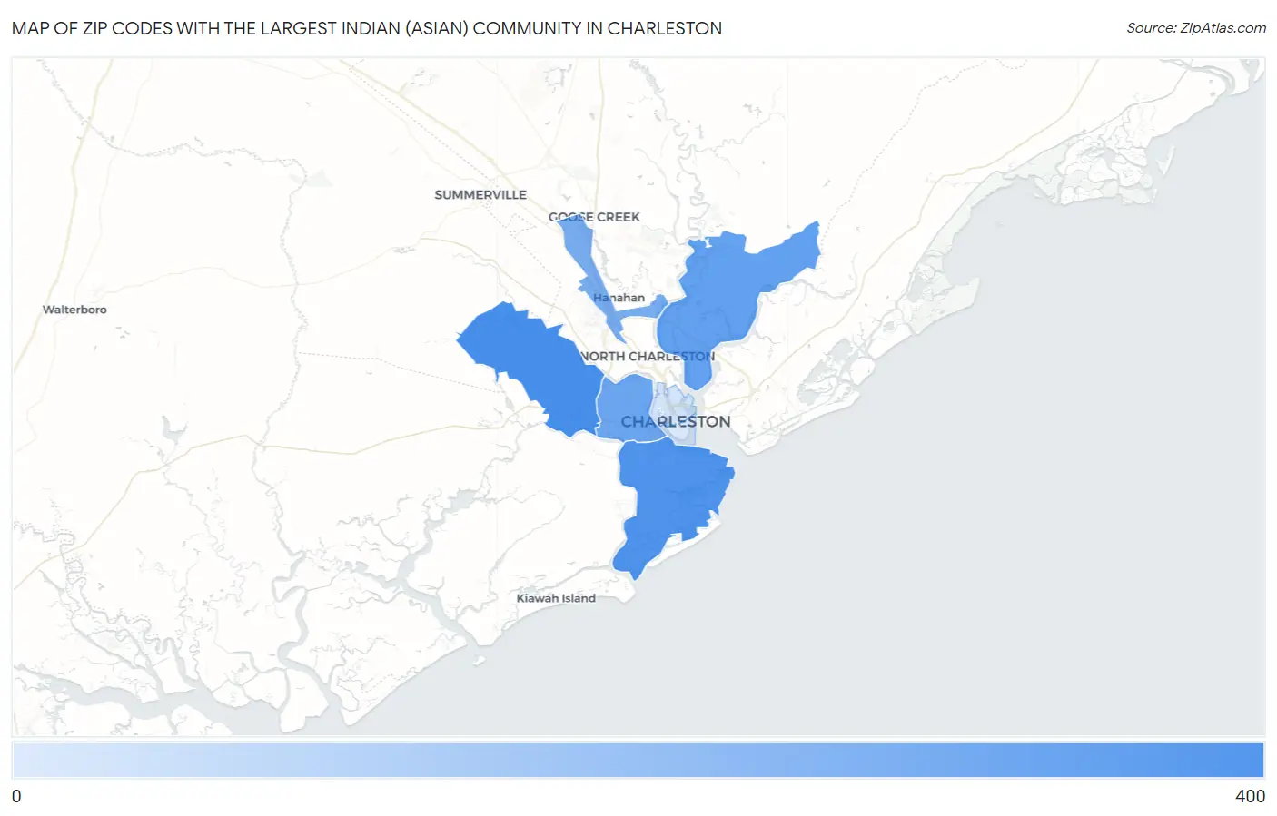 Zip Codes with the Largest Indian (Asian) Community in Charleston Map