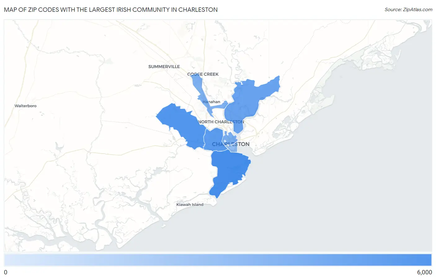 Zip Codes with the Largest Irish Community in Charleston Map