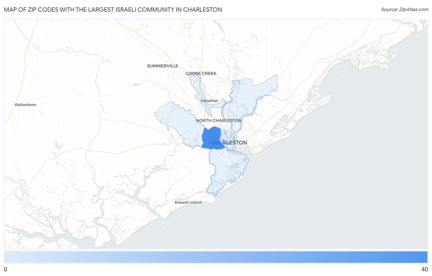 Zip Codes with the Largest Israeli Community in Charleston Map