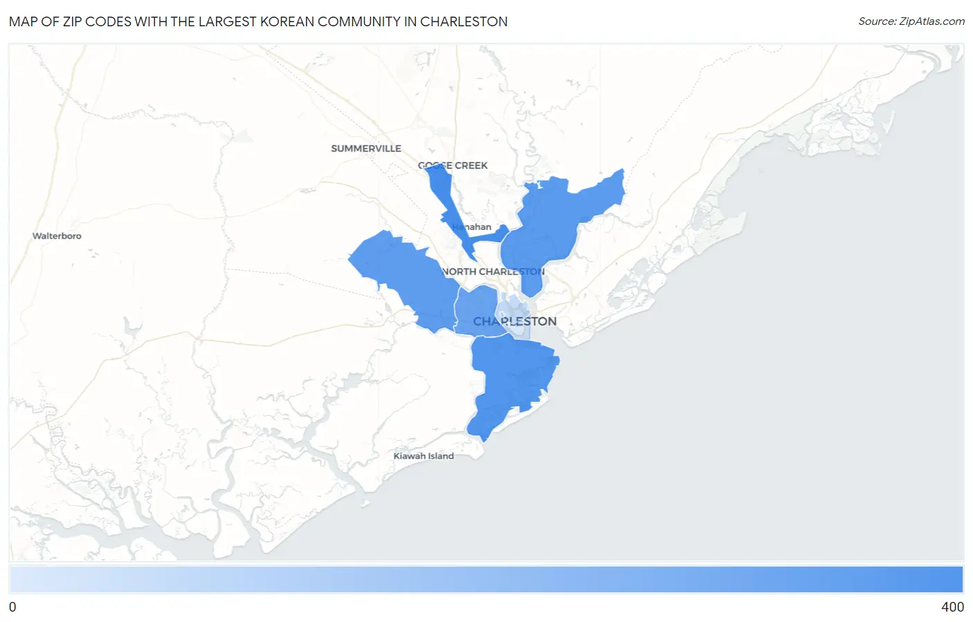Zip Codes with the Largest Korean Community in Charleston Map