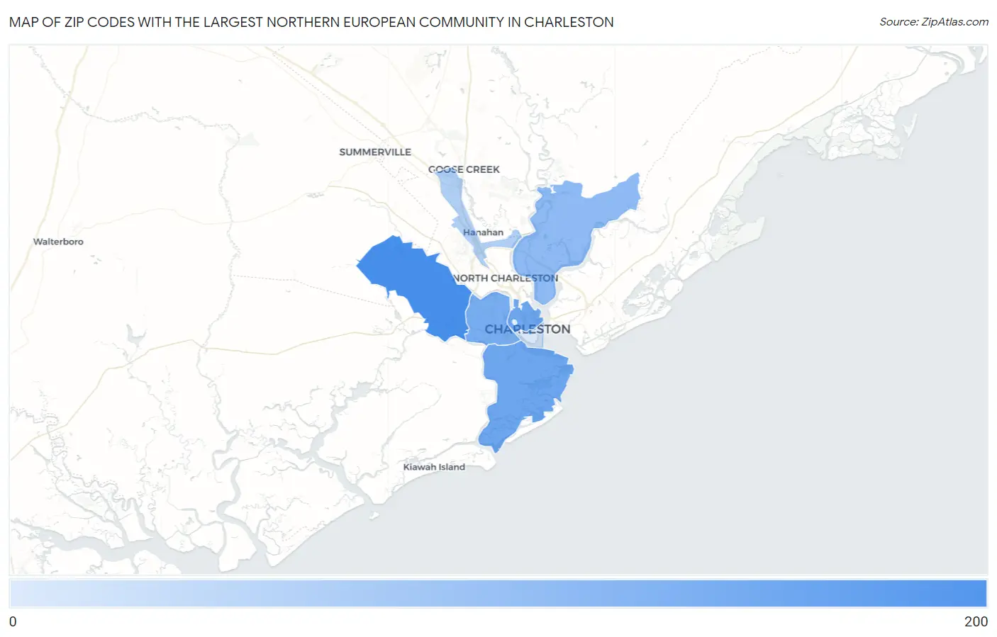 Zip Codes with the Largest Northern European Community in Charleston Map