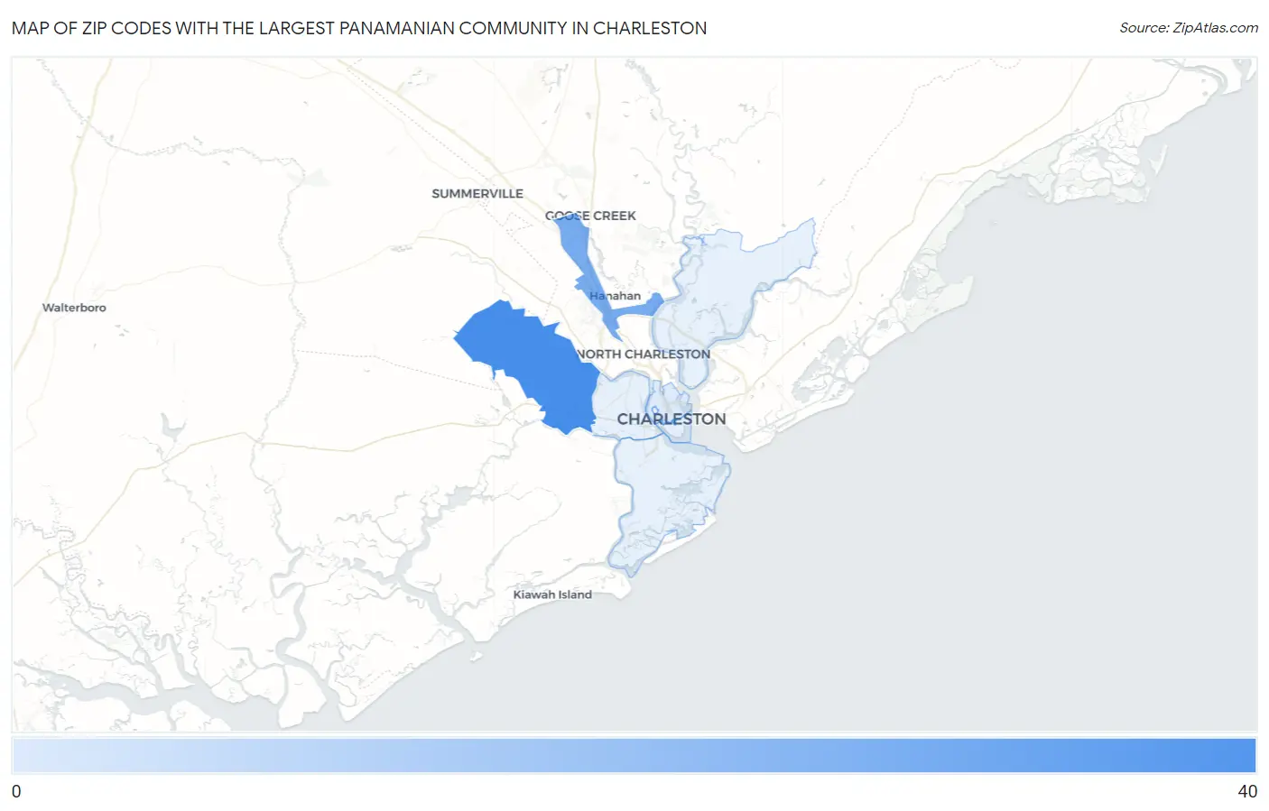 Zip Codes with the Largest Panamanian Community in Charleston Map