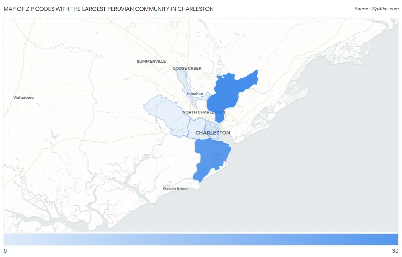 Zip Codes with the Largest Peruvian Community in Charleston Map