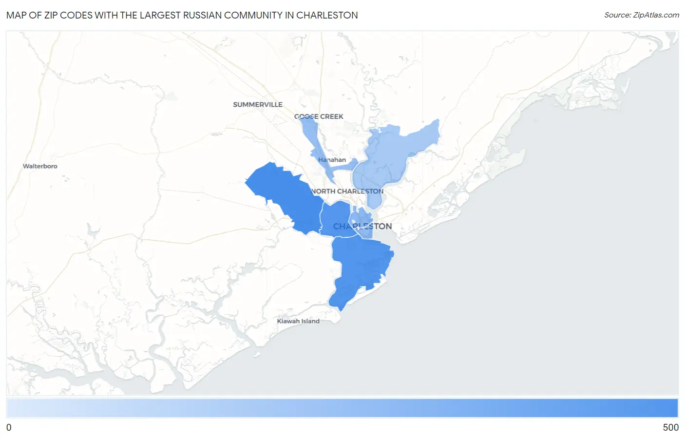 Zip Codes with the Largest Russian Community in Charleston Map