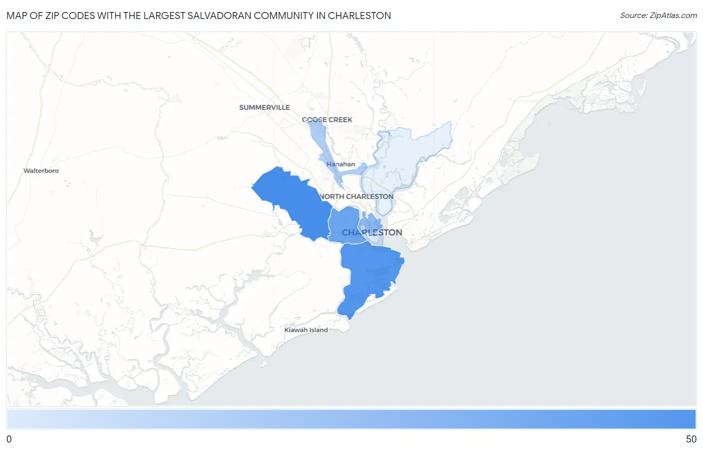 Zip Codes with the Largest Salvadoran Community in Charleston Map